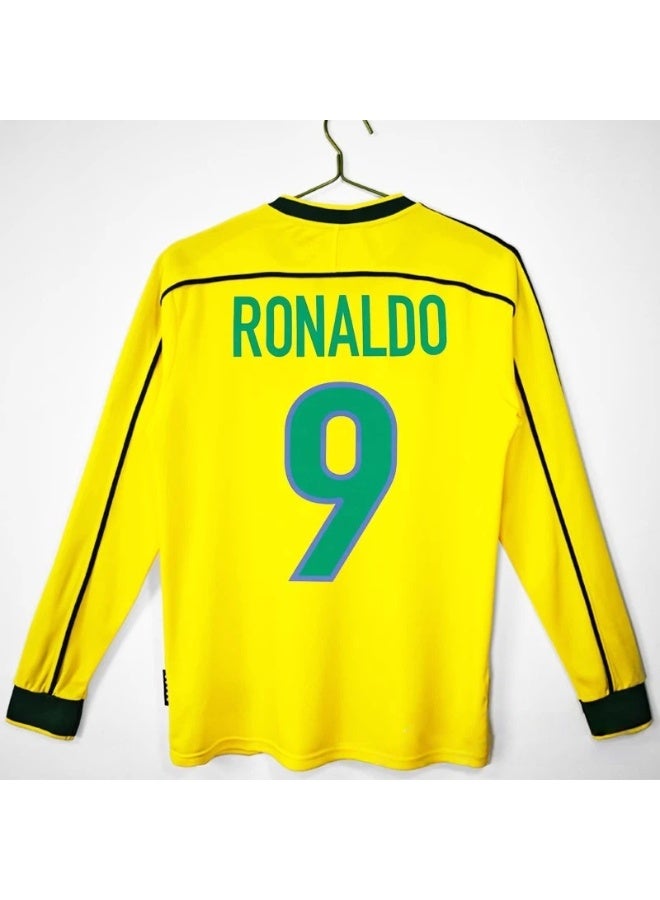 Ronaldo 1998 Brazil home retro long-sleeved football jersey #9 RONALDO retro football jersey A gift for fans and friends - Image 1